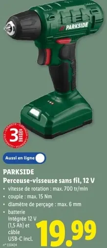 Offre: Perceuse-visseuse sans fil, 12 V