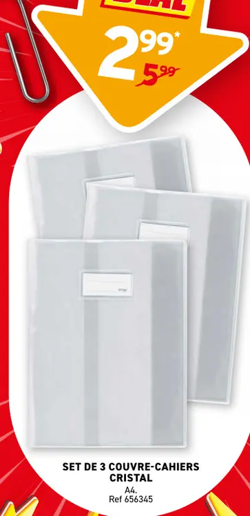 Offre: Set de 3 couvre-cahiers cristal
