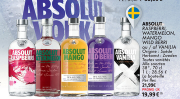 Aanbieding: ABSOLUT RASPBERRI, WATERMELON, MANGO WILD BER