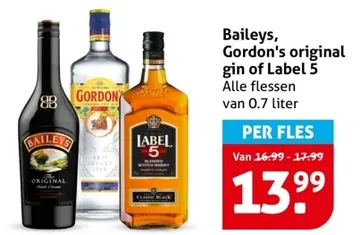 Aanbieding: Baileys, Gordon's original gin of Label 5