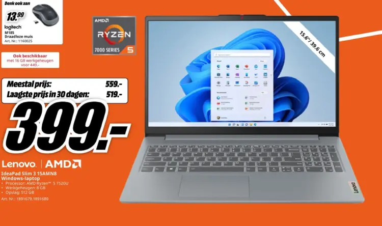 Aanbieding: IdeaPad Slim 3 15AMN8 Windows-laptop