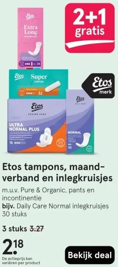 Aanbieding: Tampons, maandverband en inlegkruisjes