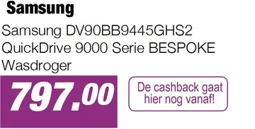 Aanbieding: Samsung DV90BB9445GHS2 QuickDrive 9000 Serie BESPOKE Wasdroger