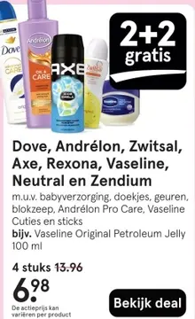 Aanbieding: Dove, Andrélon, Zwitsal, Axe, Rexona, Vaseline, Neutral en Zendium