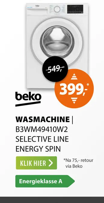 Aanbieding: Beko B3WM49410W2 Selective Line EnergySpin