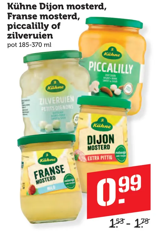Aanbieding: Kühne Dijon mosterd, Franse mosterd, piccalilly of zilveruien