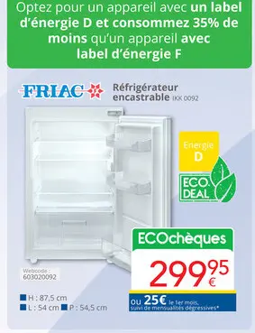 Offre: Réfrigérateur encastrable