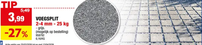 Promotie: Voegsplit 2-4 mm 25kg grijs