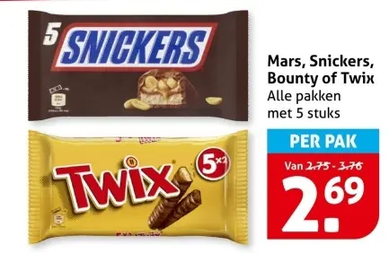 Aanbieding: Mars, Snickers, Bounty of Twix