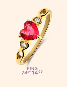 Aanbieding: Stalen goldplated vintage ring rood hart zirkonia