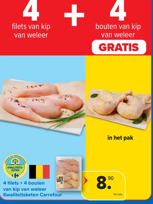 Promotie: 4 filets + 4 bouten van kip van weleer