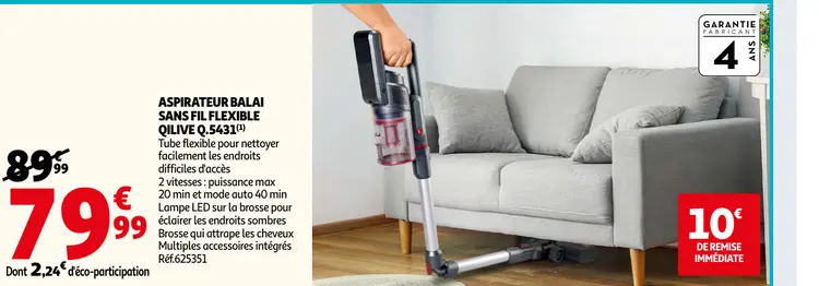 Promotie: Aspirateur balai sans fil flexible QILIVE q.5