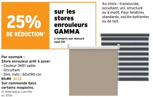 Offre: Store enrouleur prêt à poser
