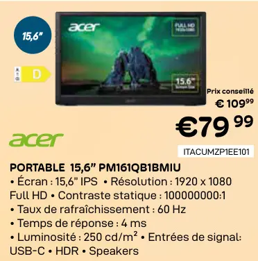 Offre: Portable 15,6" pm161qb1bmiu