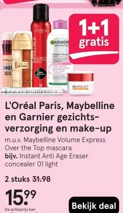 Aanbieding: L'Oréal Paris, Maybelline en Garnier gezichtsverzorging en make-up