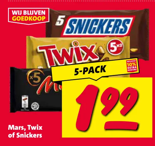Aanbieding: Mars, Twix of Snickers