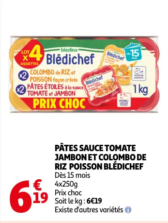 Offre: Pâtes sauce tomate jambon et colombo de riz poisson