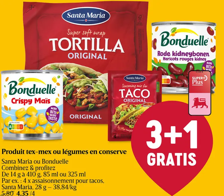 Offre: Produit tex-mex ou légumes en conserve