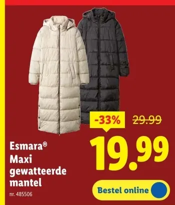 Promotie: Maxi gewatteerde mantel