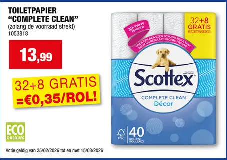 Promotie: Scottex Complete Clean Décor WC-papier 32+8 gratis
