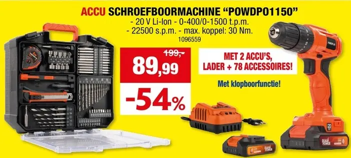 Promotie: Accu schroefboormachine "POWDP01150"