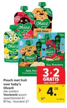 Aanbieding: Pouch met fruit voor baby's Olvarit