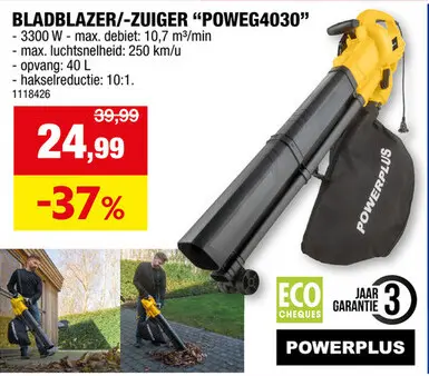 Aanbieding: Powerplus EG POWEG4030 elektrische bladblazer en -zuiger 3300W