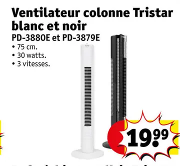 Offre: Ventilateur colonne Tristar blanc et noir