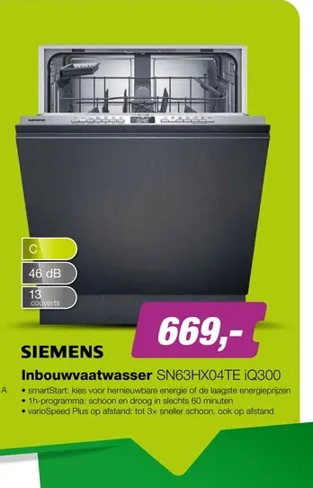 Aanbieding: Siemens SN63HX04TE iQ300 Inbouw Vaatwasser