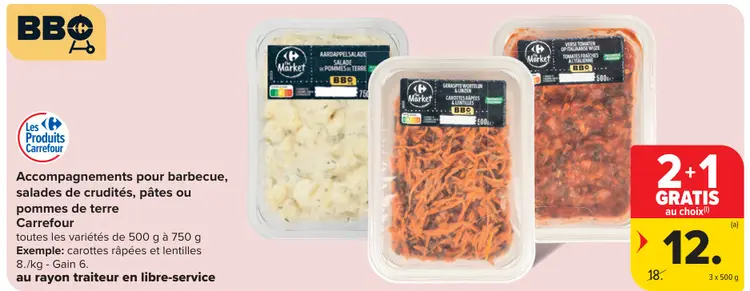 Offre: Accompagnements pour barbecue, salades de crudités, pâtes ou pommes de terre