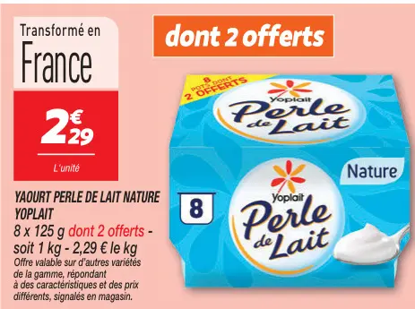 Offre: Yaourt perle de lait nature