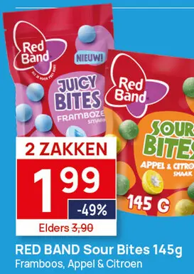Aanbieding: 2 zakken Red Band Sour Bites Berrie   145g