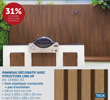 Offre: Panneau De Façade Line Up Outdoor Composite Teak 2,5x19,6x290cm