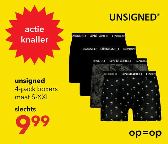 Aanbieding: Unsigned heren boxershorts 4 pack zwart met print
