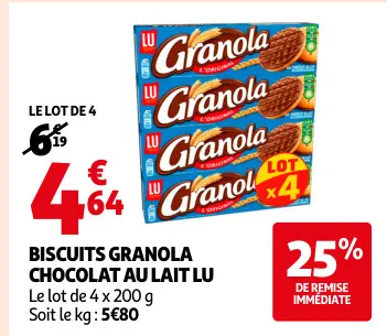 Offre: Biscuits Granola chocolat au lait