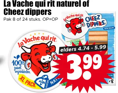Aanbieding: La Vache qui rit naturel of Cheez dippers