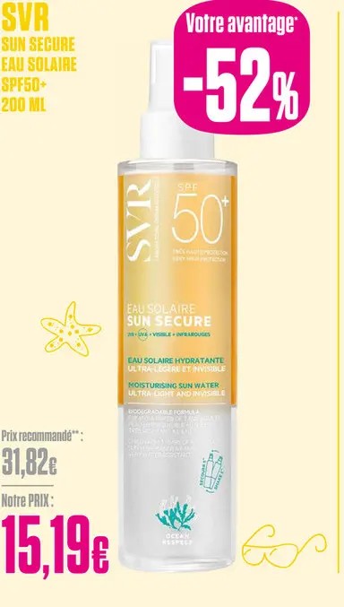 Offre: SVR SUN SECURE Eau Solaire SPF50+ 200ml - SVR