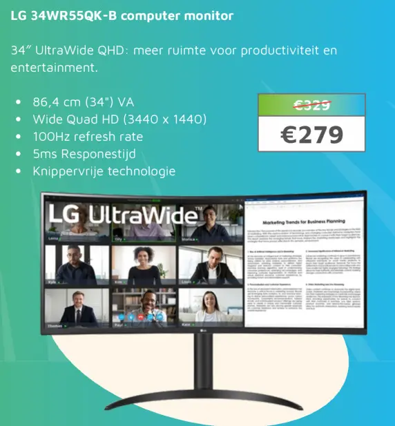 Aanbieding: LG 34WR55QK-B computer monitor