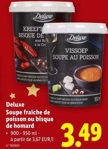 Offre: Soupe fraîche de poisson ou bisque de homard