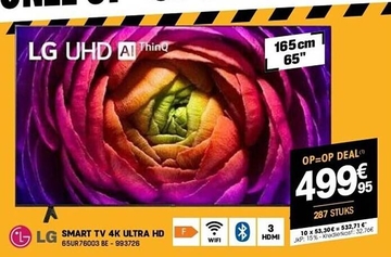 Aanbieding: LG SMART TV 4K ULTRA HD 65UR76003 BE