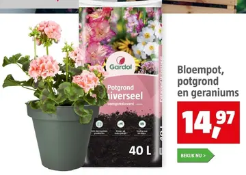 Aanbieding: Bloempot, potgrond en geraniums