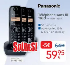 Offre: Panasonic Téléphone sans fil TRIO