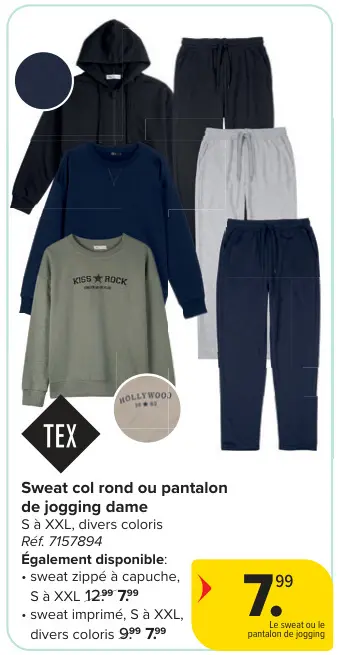 Offre: Sweat col rond ou pantalon de jogging dame