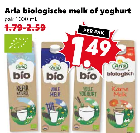 Aanbieding: biologische melk of yoghurt