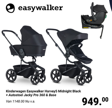 Aanbieding: Kinderwagen Easywalker Harvey5 Midnight Black + Autostoel Jacky Pro 360° & Base