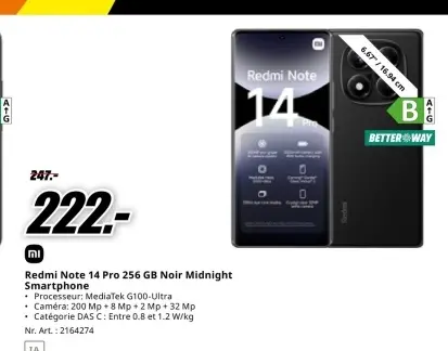 Offre: Redmi Note 14 Pro 256 GB Noir Midnight Smartp