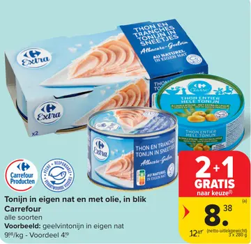 Aanbieding: Tonijn in eigen nat en met olie, in blik