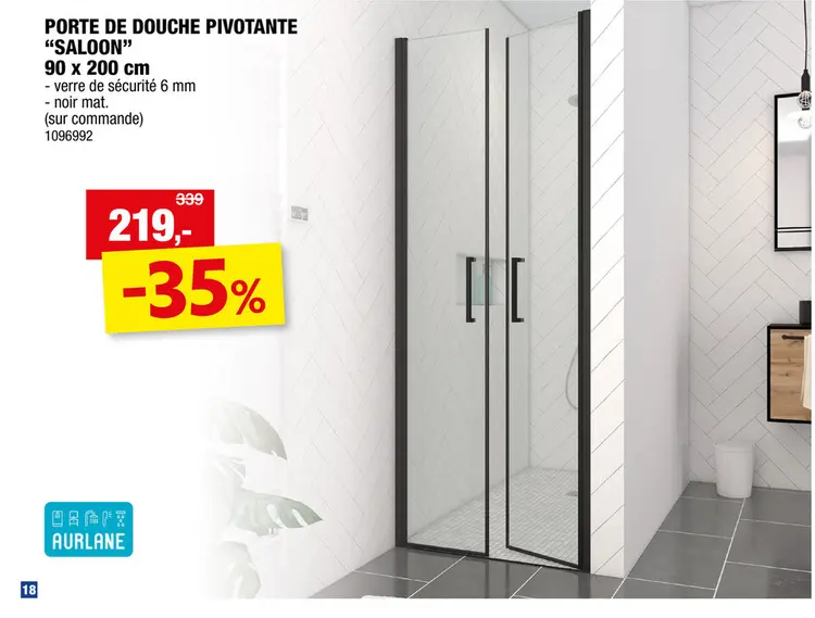 Offre: Aurlane Saloon porte de douche pivotante 90x200 cm noir mat