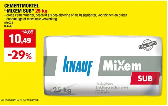 Promotie: CEMENTMORTEL "MIXEM SUB" 25 kg