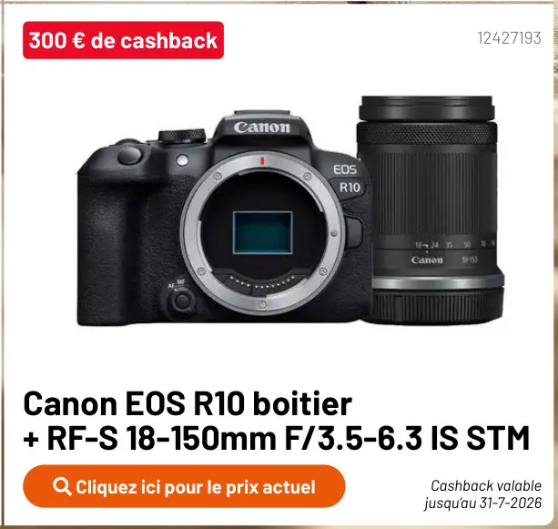 Offre: EOS R10 boitier + RF-S 18-150mm F/3.5-6.3 IS 